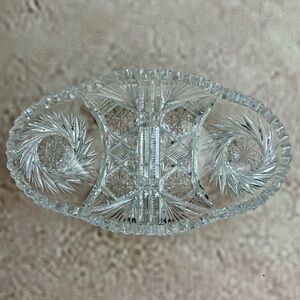 Vintage American Brilliant Period Cut Glass Celery Dish w Pinwheels & Hob Stars